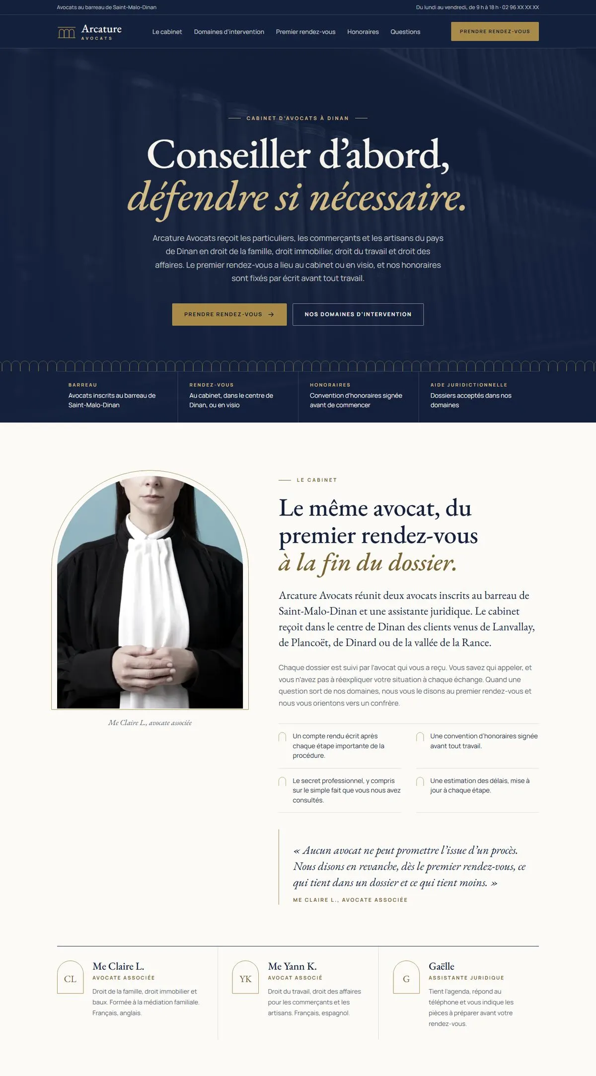 Aperçu de la page d’accueil du projet Arcature Avocats