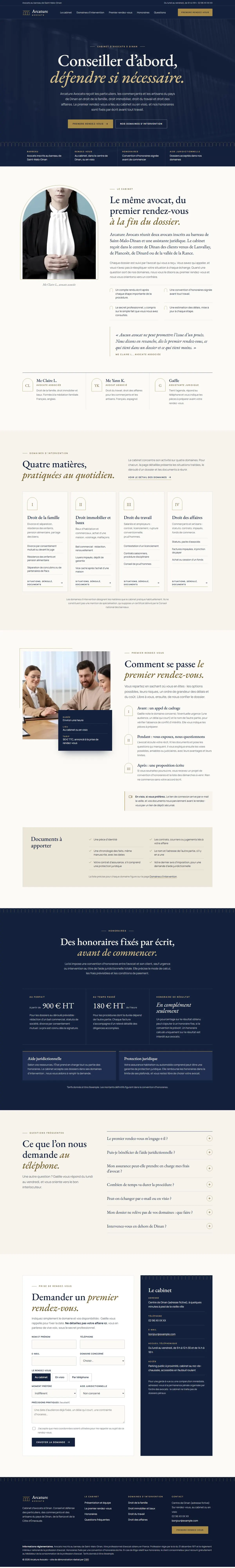 Maquette pleine page du site Arcature Avocats