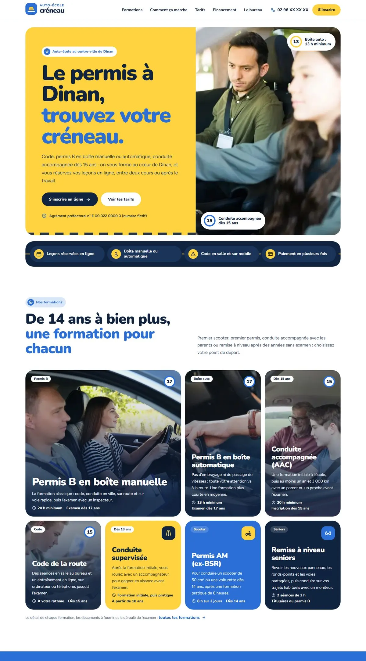 Aperçu de la page d’accueil du projet Auto-école Créneau