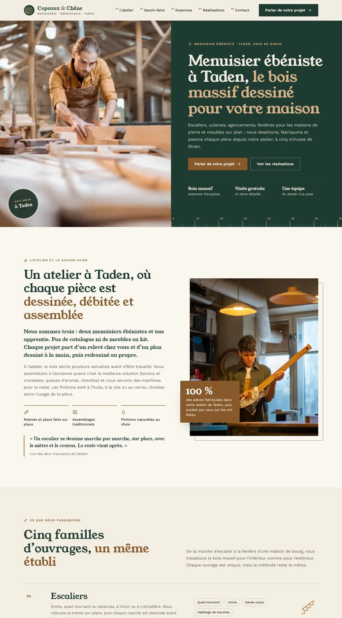Aperçu de la page d’accueil du projet Copeaux & Chêne