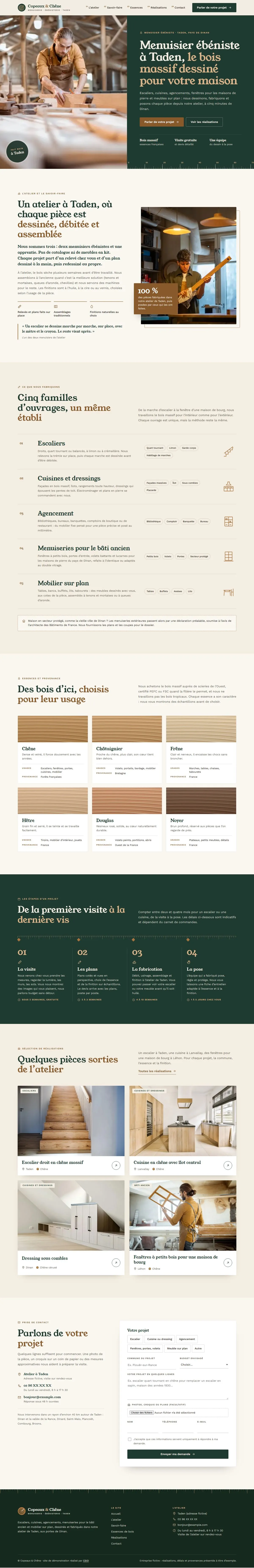 page d’accueil du site Copeaux & Chêne, menuisier ébéniste à Taden