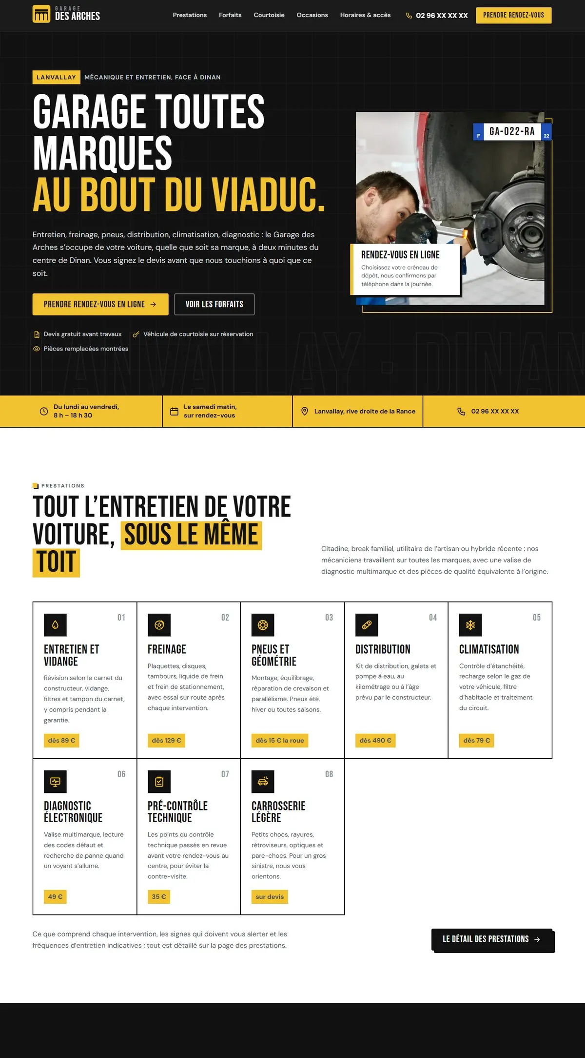 Aperçu de la page d’accueil du projet Garage des Arches