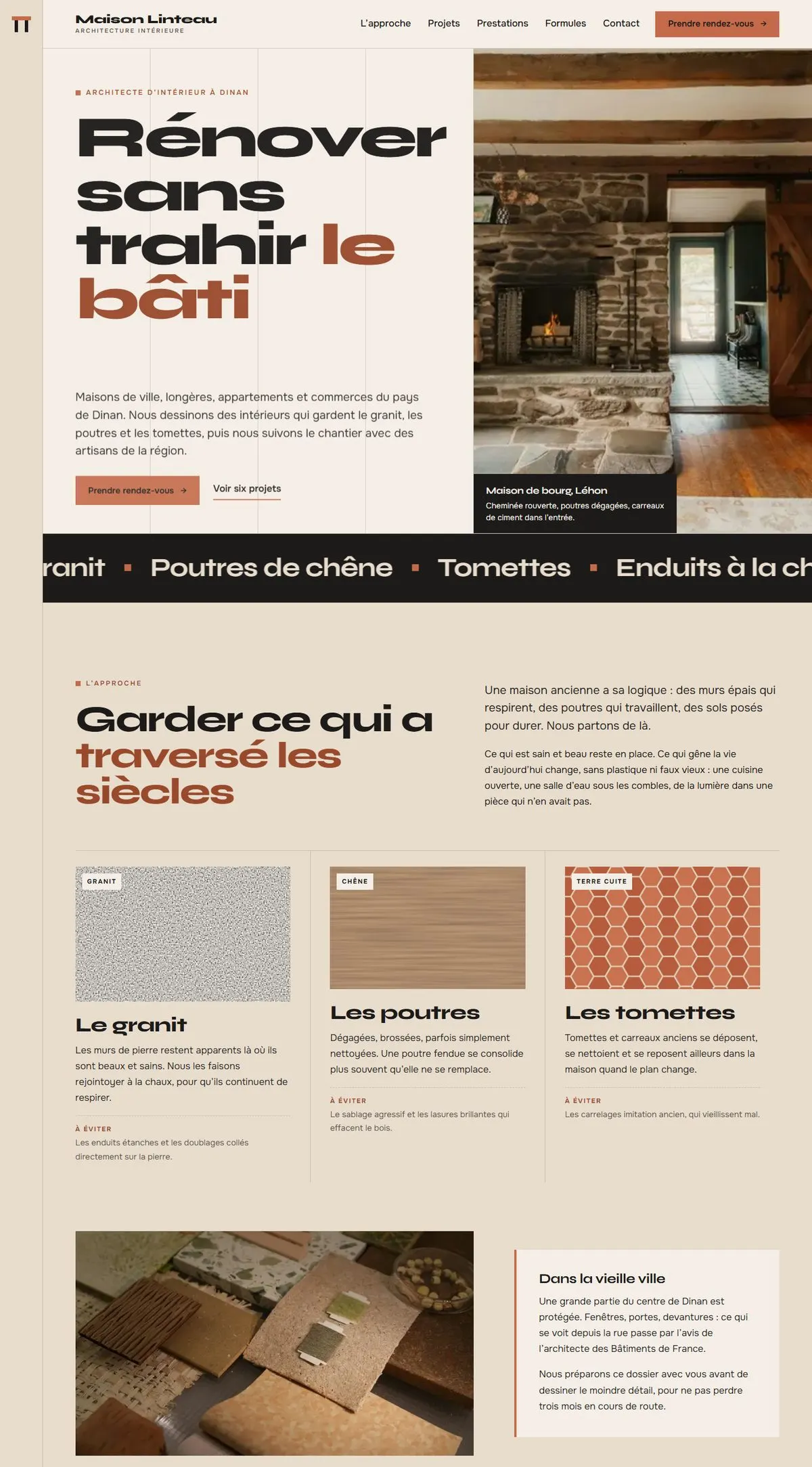 Aperçu de la page d’accueil du projet Maison Linteau