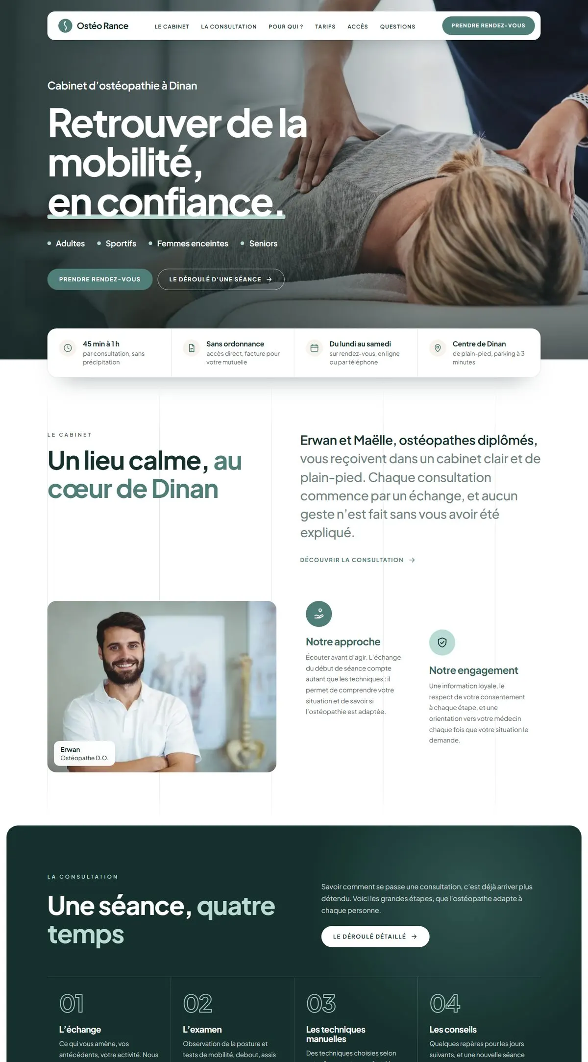 Aperçu de la page d’accueil du projet Ostéo Rance