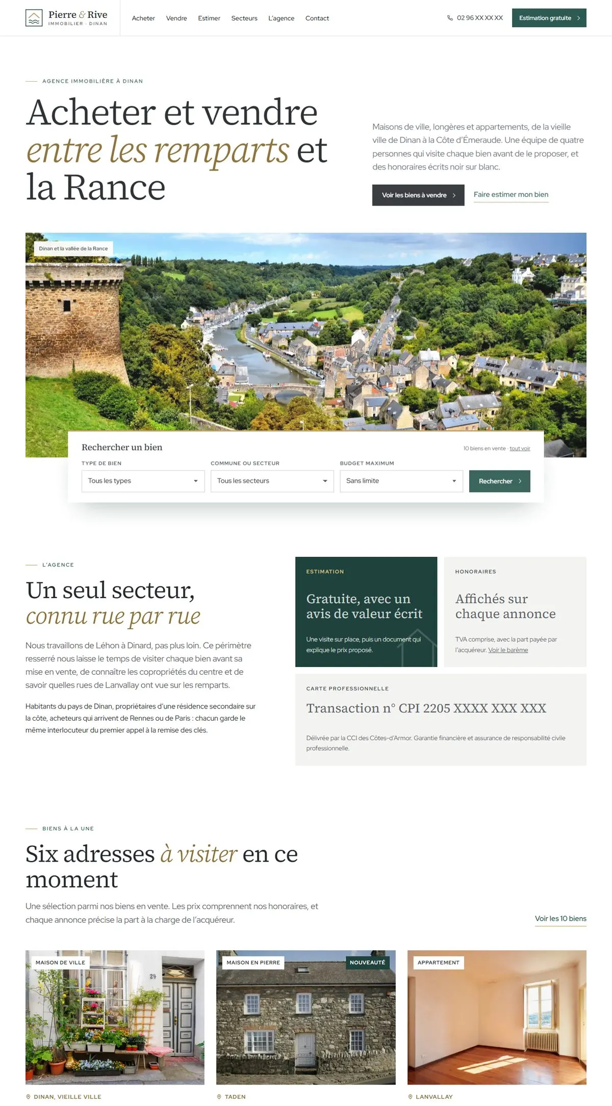 Aperçu de la page d’accueil du projet Pierre & Rive Immobilier