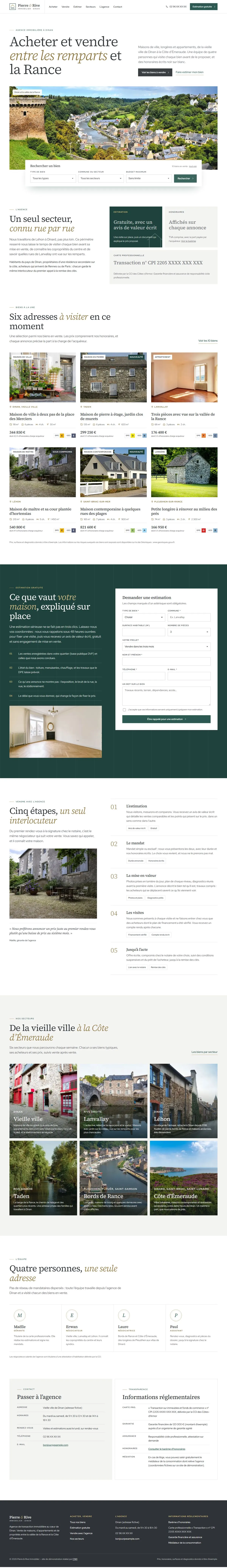 Maquette pleine page du site Pierre & Rive Immobilier
