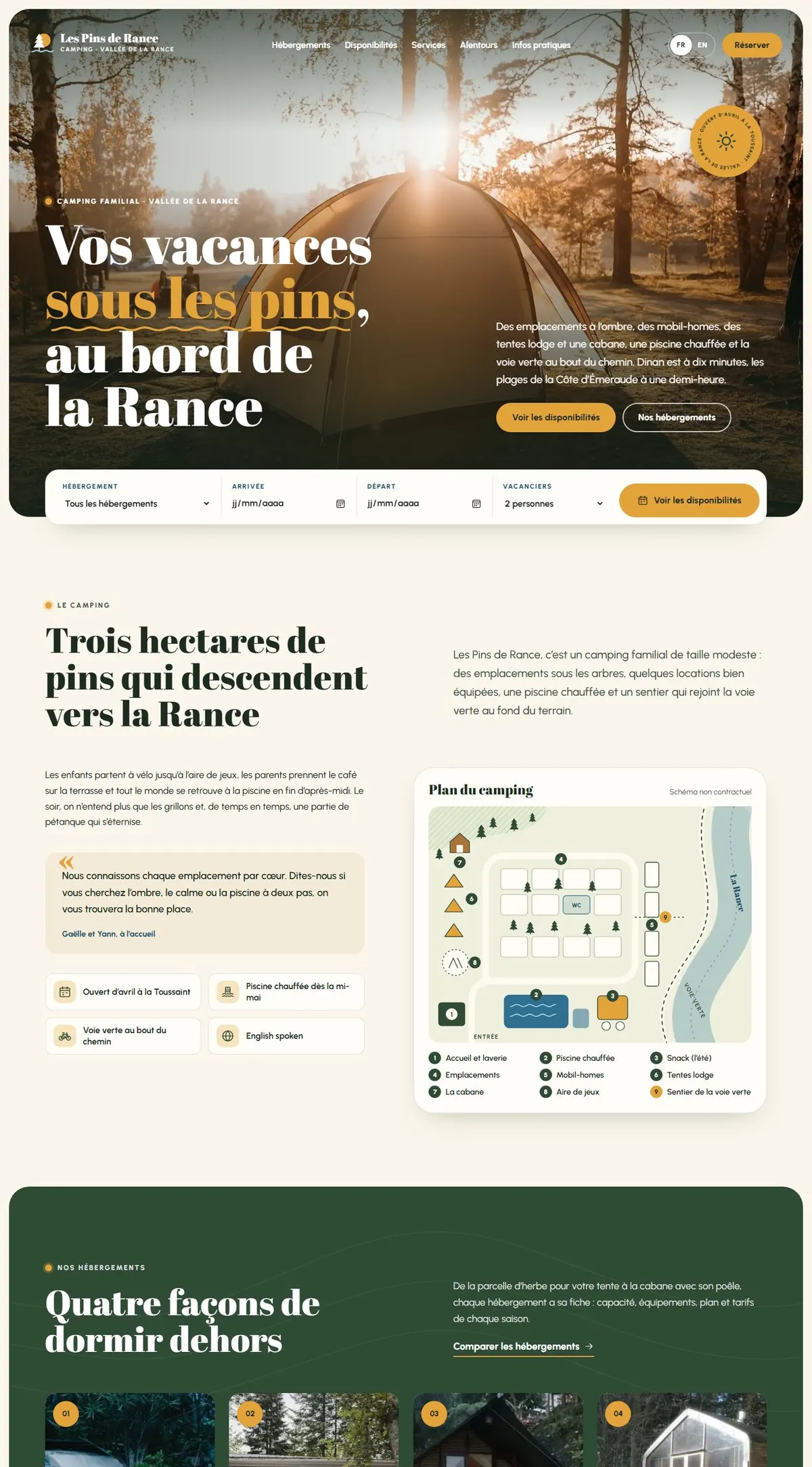 Aperçu de la page d’accueil du projet Les Pins de Rance