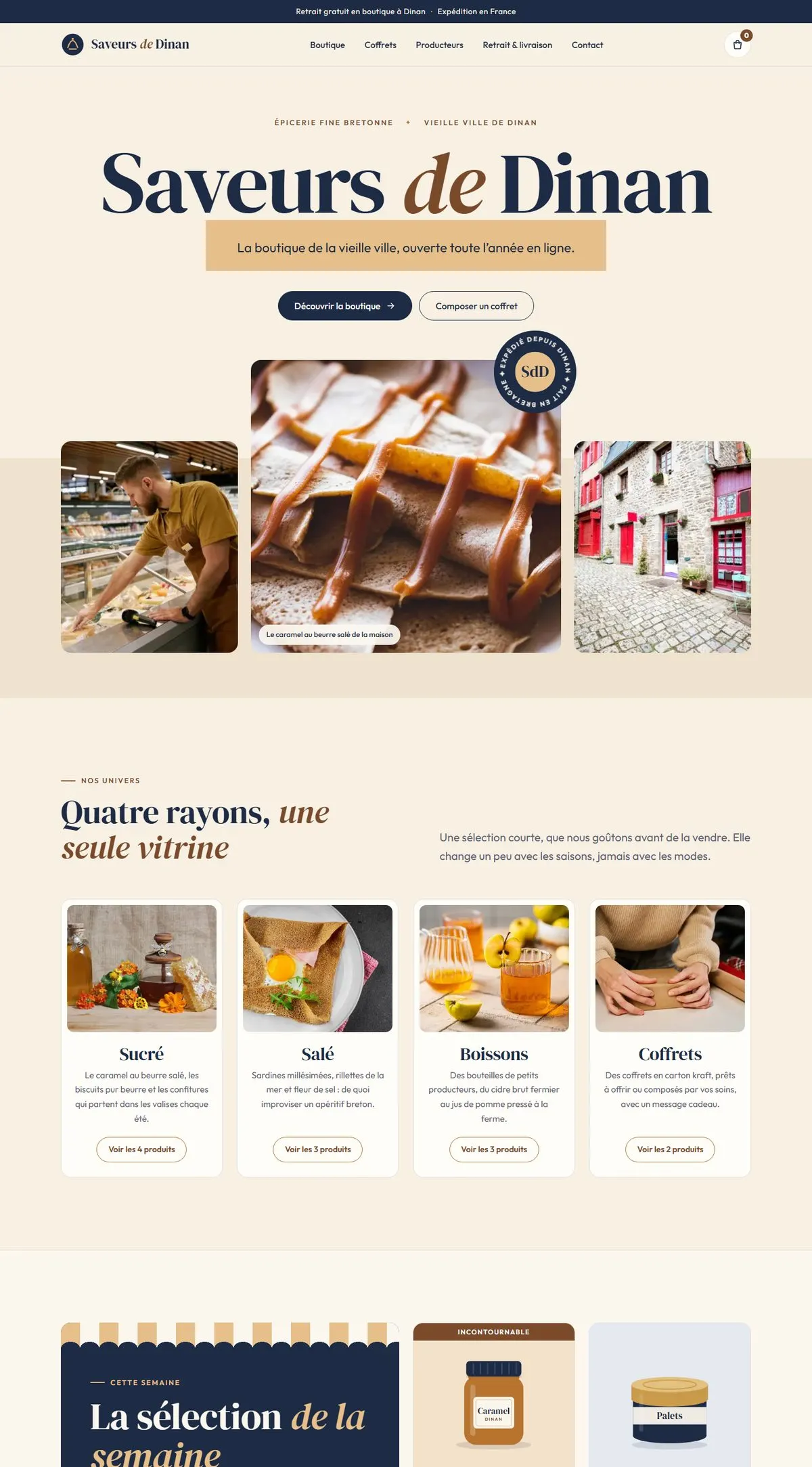 Aperçu de la page d’accueil du projet Saveurs de Dinan