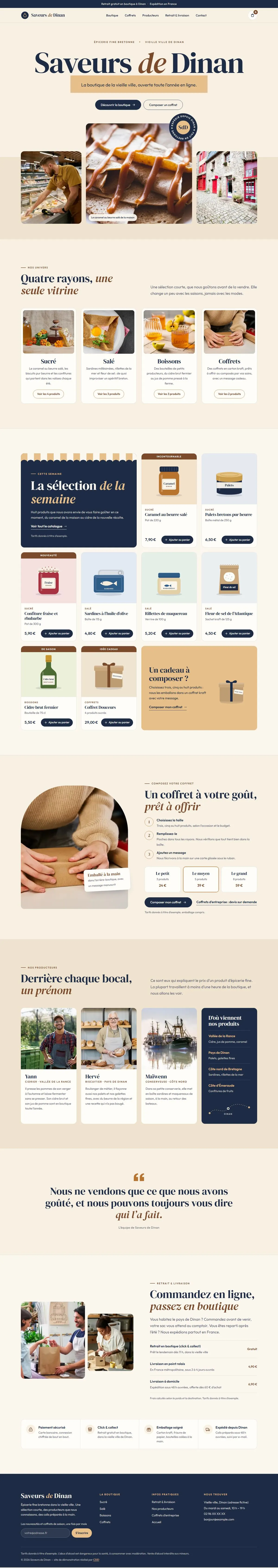 Maquette pleine page du site Saveurs de Dinan