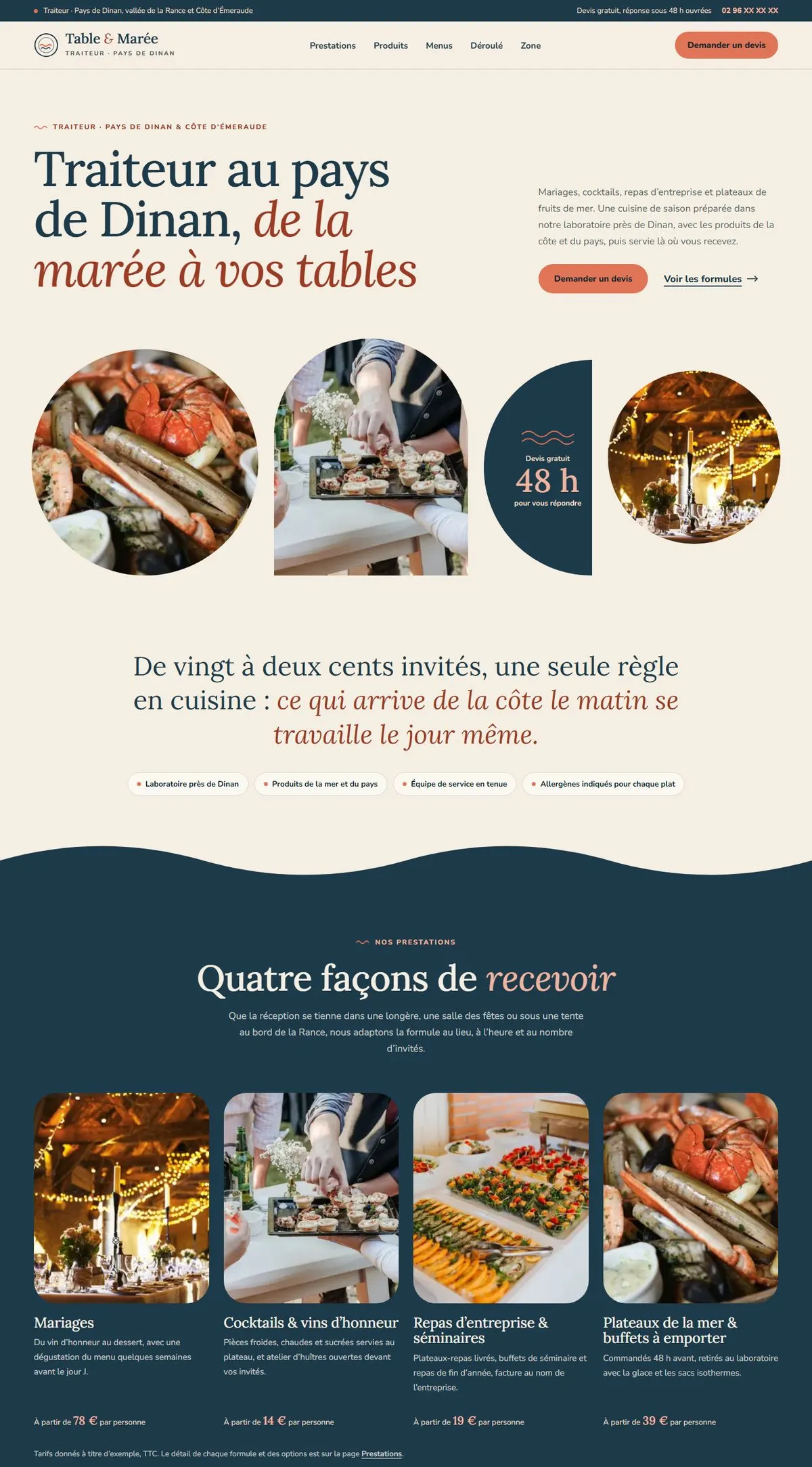 Aperçu de la page d’accueil du projet Table & Marée