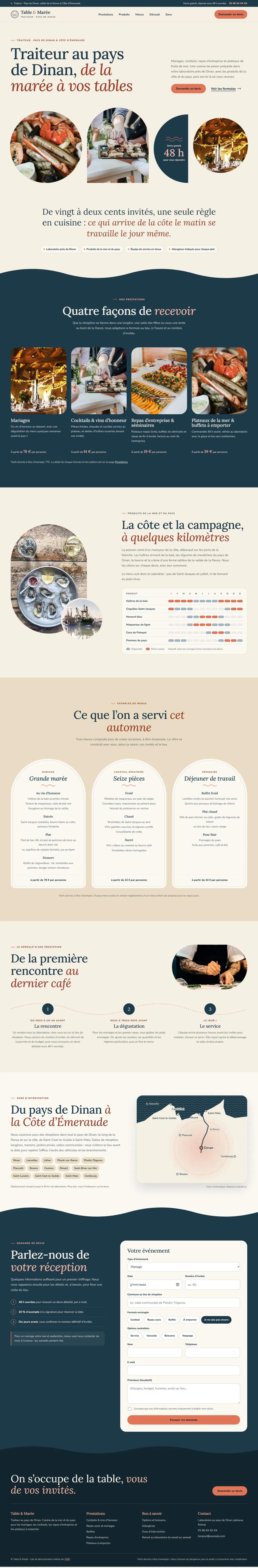 Maquette pleine page du site Table & Marée